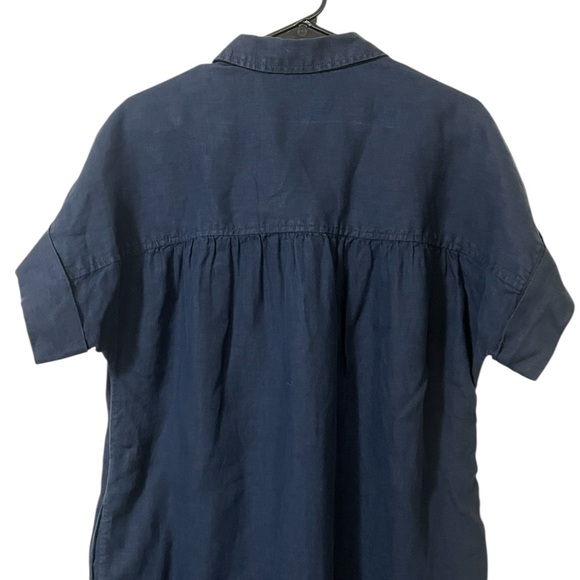 J. Crew Baird McNutt Irish linen navy relaxed fit button up shirt midi dress - Picture 7 of 14